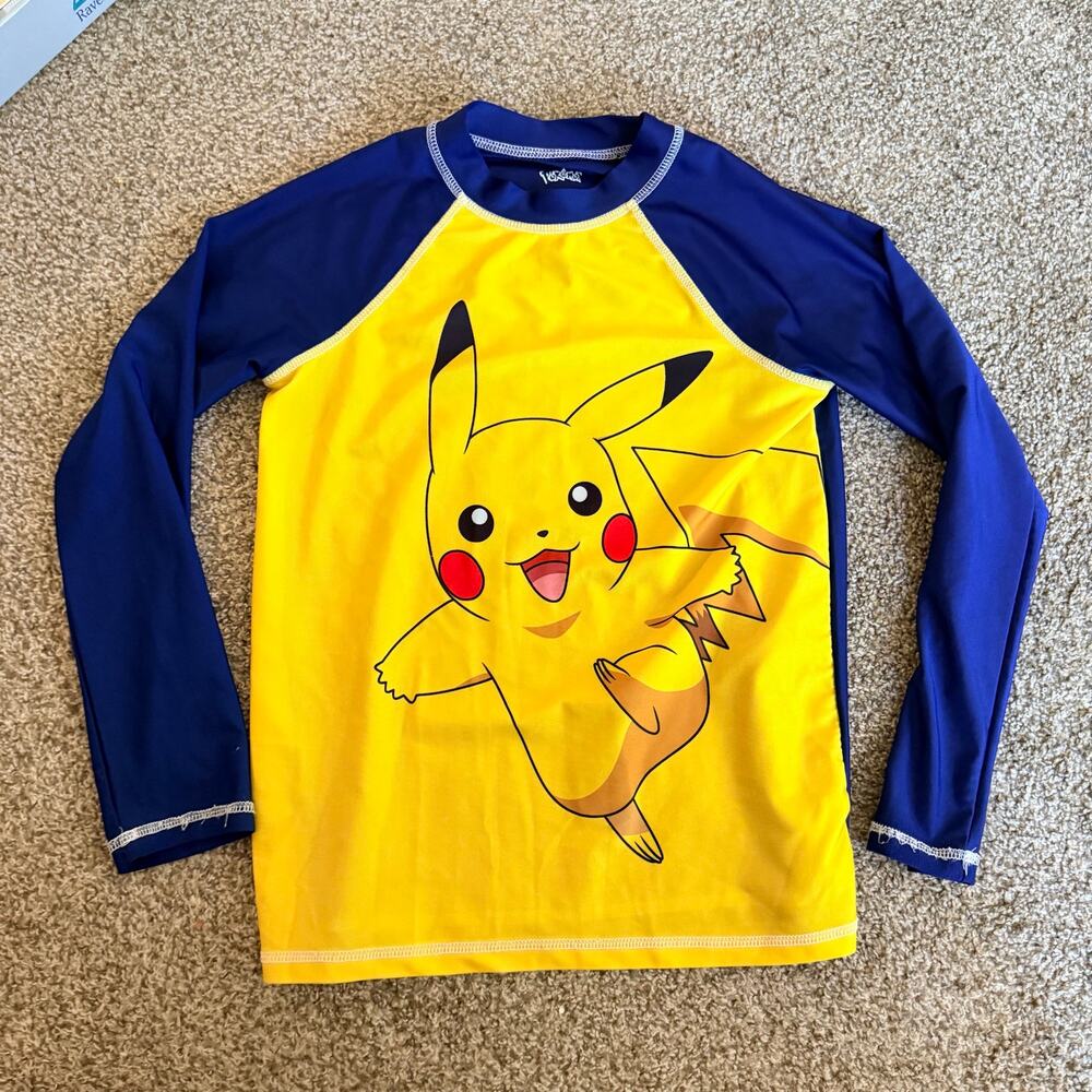 Pokemon Rash Guard Boys Size 12 Pikachu Yellow Blue Swim Pool